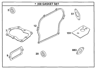 Gasket Set Diagram and Parts List for 90102-0016-01  Briggs and Stratton Engine